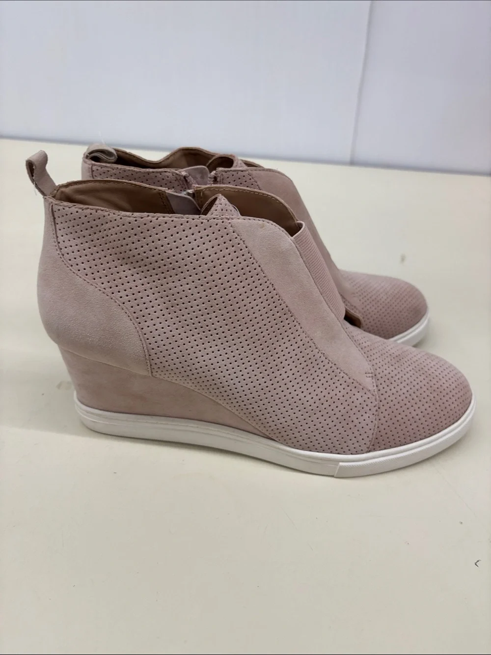 L.Paolo Perforated Wedge Sneaker Booties in Blush - Women
